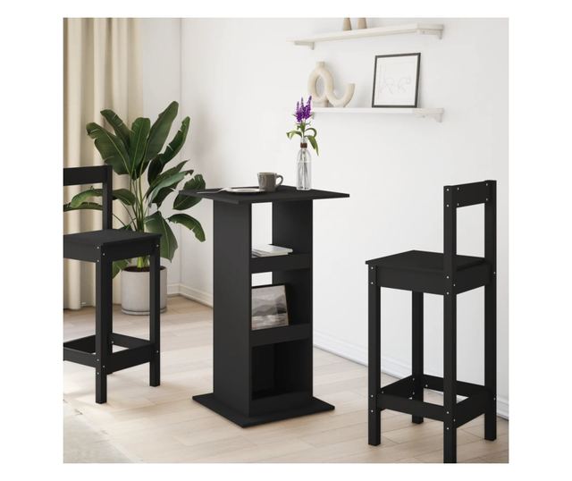 fekete szerelt fa bárasztal tárolóval 60 x 60 x 102 cm