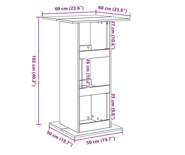 fekete szerelt fa bárasztal tárolóval 60 x 60 x 102 cm