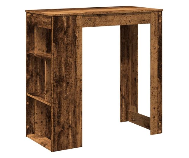 antik fa színű szerelt fa bárasztal tárolókkal 102x50x103,5 cm