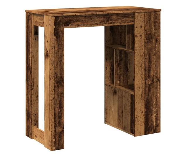 antik fa színű szerelt fa bárasztal tárolókkal 102x50x103,5 cm