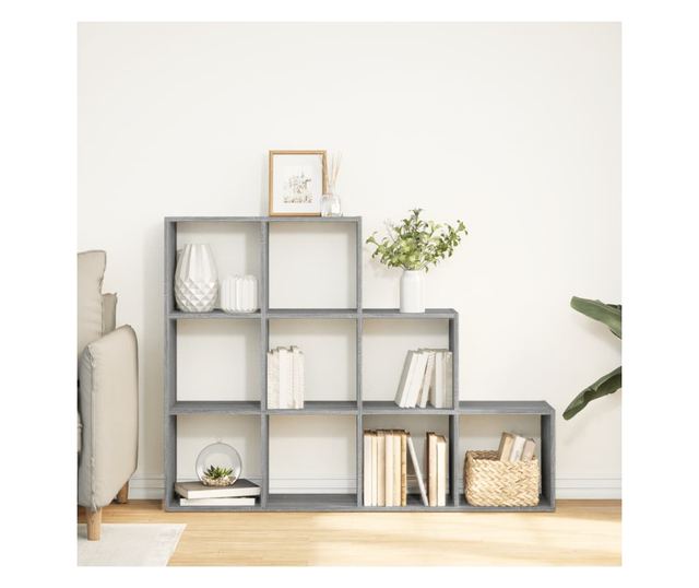 3 szintes szürke sonoma elválasztó könyvespolc 137,5x29x103,5cm