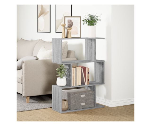 3 szintes szürke sonoma fa elválasztó könyvespolc 70x24x97 cm
