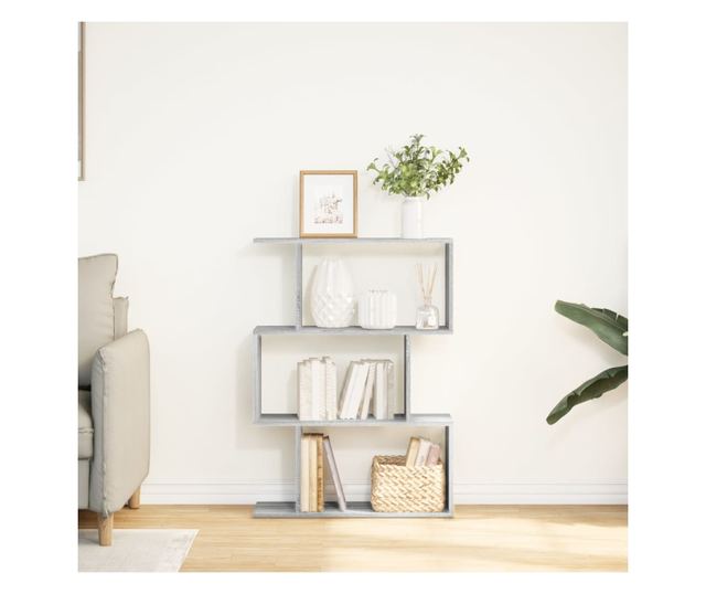 3 szintes szürke sonoma fa elválasztó könyvespolc 70x24x97 cm