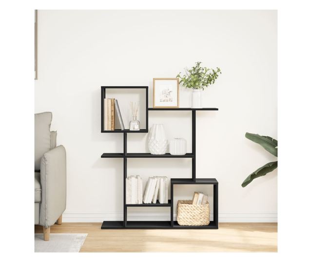 fekete szerelt fa térelválasztó könyvespolc 92x29x112 cm