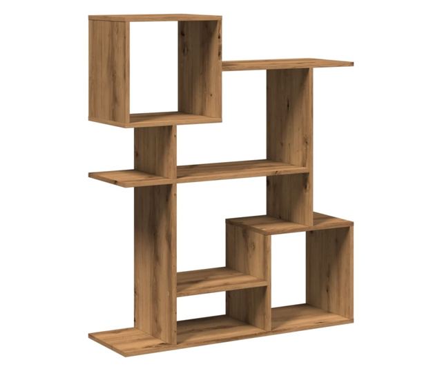 kézműves tölgy színű fa elválasztó könyvespolc 92x29x112 cm