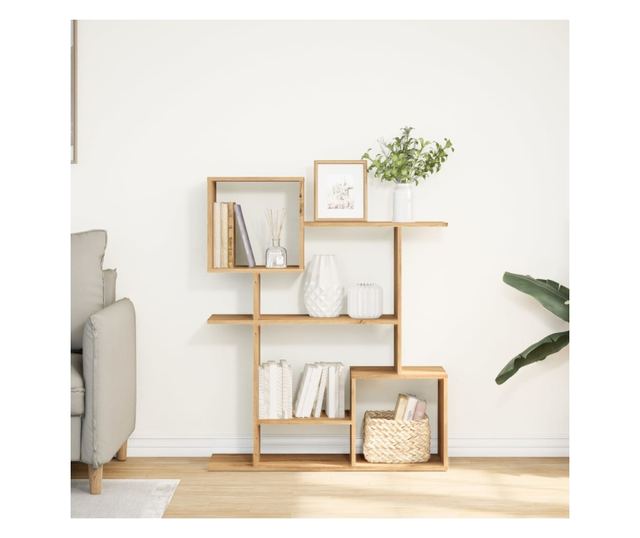 kézműves tölgy színű fa elválasztó könyvespolc 92x29x112 cm