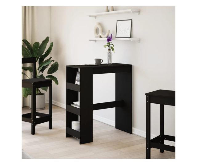 fekete szerelt fa tárolórekeszes bárasztal 90 x 40 x 103,5 cm