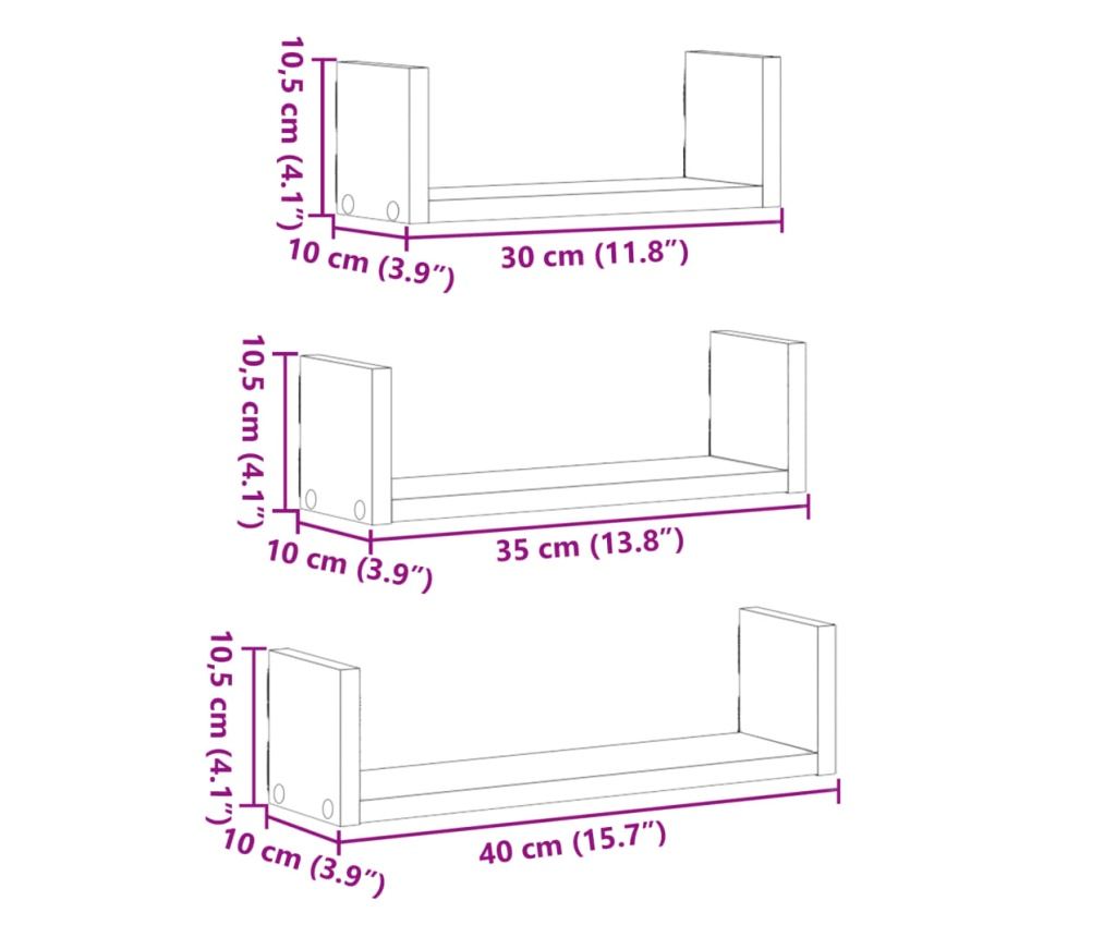 3 db füstös tölgy színű szerelt fa fali polc - 10