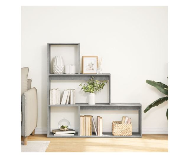 3 szintes betonszürke fa elválasztó könyvespolc 123x29x123 cm