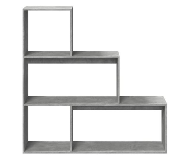 3 szintes betonszürke fa elválasztó könyvespolc 123x29x123 cm