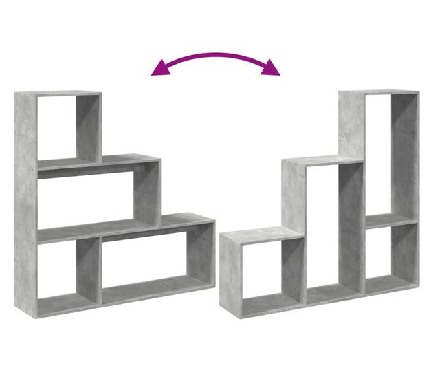 3 szintes betonszürke fa elválasztó könyvespolc 123x29x123 cm
