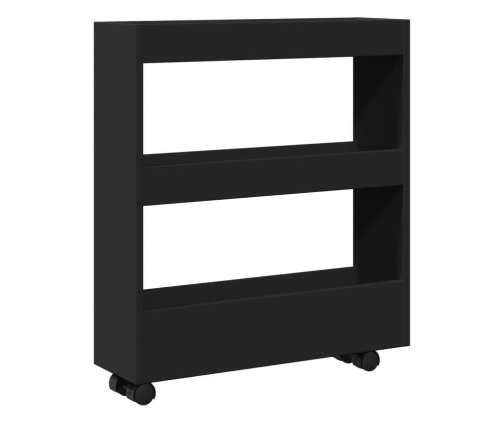 3 szintes fekete szerelt fa keskeny tárolókocsi - 2