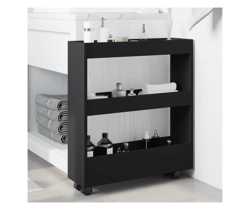 3 szintes fekete szerelt fa keskeny tárolókocsi - 3