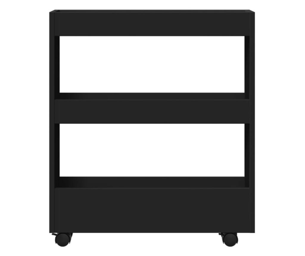 3 szintes fekete szerelt fa keskeny tárolókocsi - 4