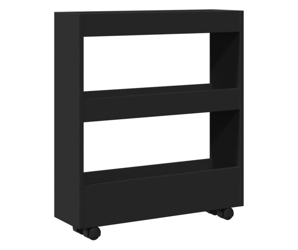 3 szintes fekete szerelt fa keskeny tárolókocsi - 6