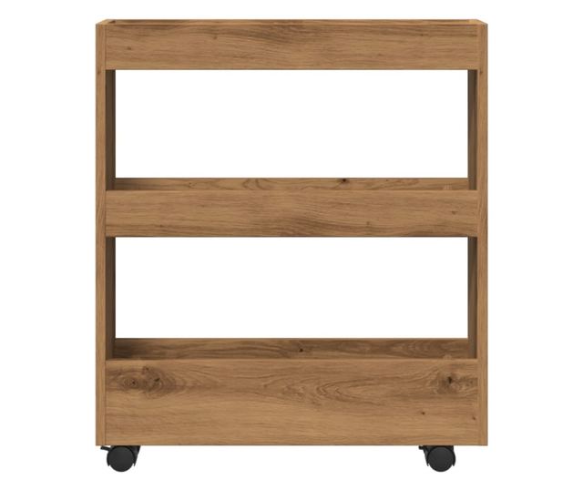 3 szintes kézműves tölgy színű szerelt fa keskeny tárolókocsi