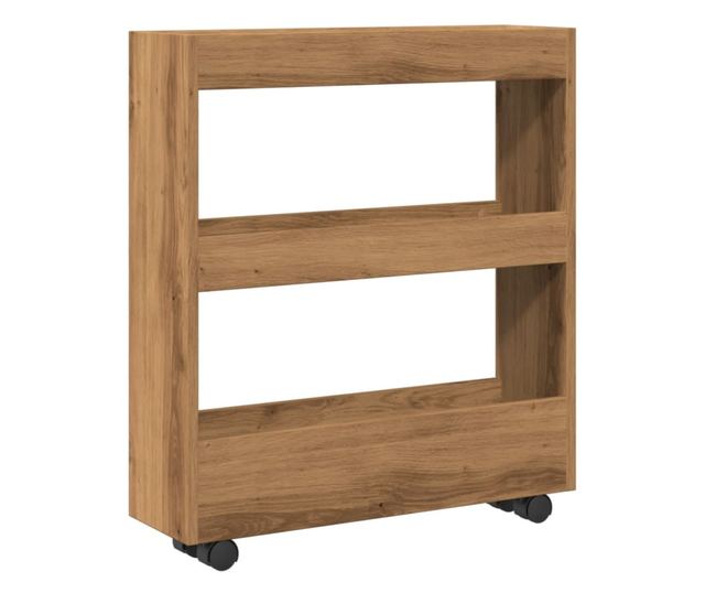 3 szintes kézműves tölgy színű szerelt fa keskeny tárolókocsi