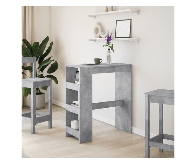 betonszürke szerelt fa tárolórekeszes bárasztal 90x40x103,5 cm