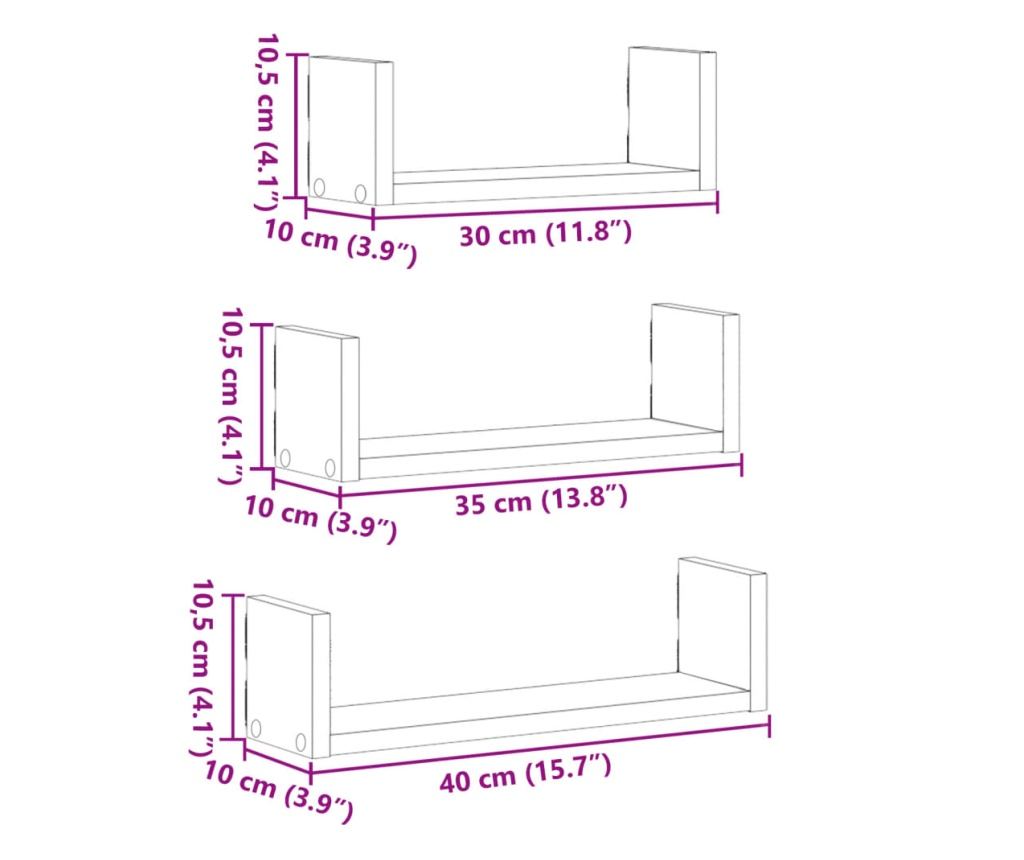 3 db sonoma tölgy színű szerelt fa fali polc - 10
