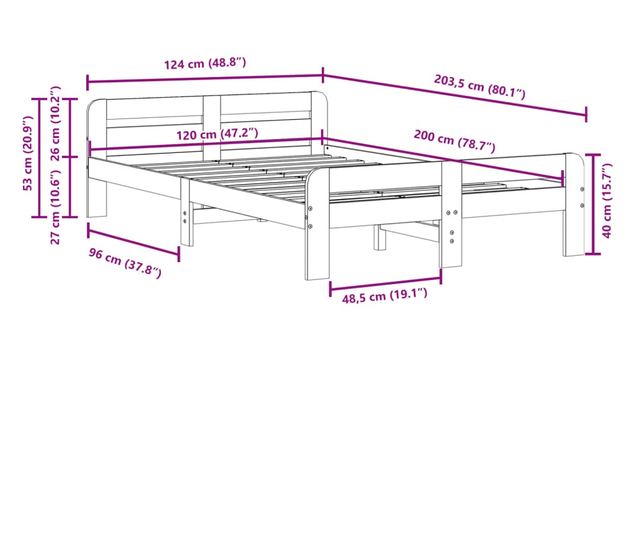 tömör fenyőfa ágykeret ágy matrac nélkül 120 x 200 cm