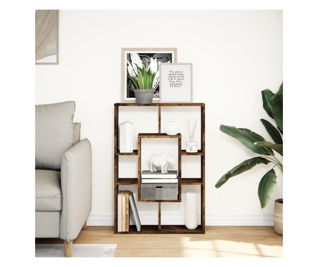 füstös tölgy színű szerelt fa könyvespolc 63 x 20 x 90 cm - 3