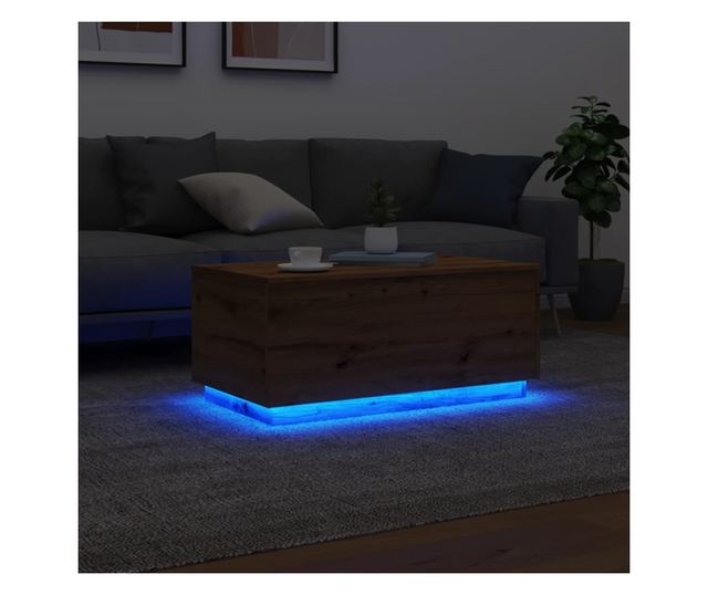 kézműves tölgy színű dohányzóasztal LED-lámpákkal 90x50x40 cm