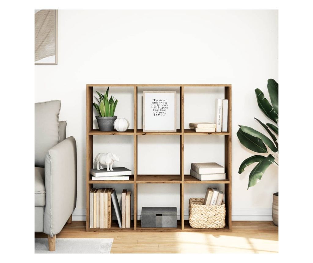 kézműves tölgy színű fa elválasztó könyvespolc 102x29x103,5 cm - 3