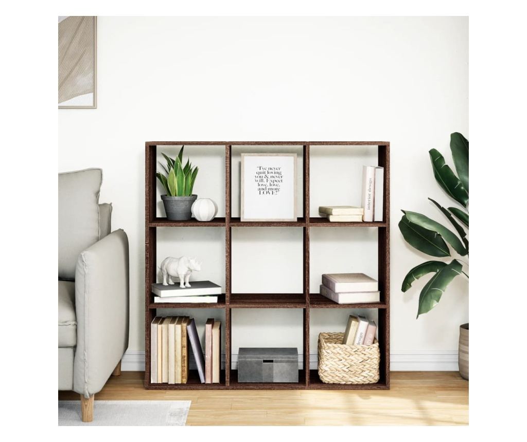 barna tölgy szerelt fa elválasztó könyvespolc 102x29x103,5 cm - 3