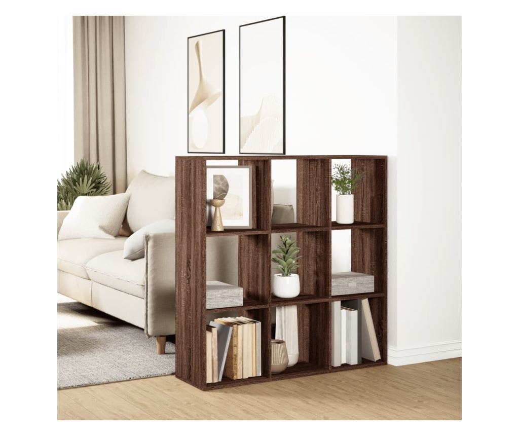 barna tölgy szerelt fa elválasztó könyvespolc 102x29x103,5 cm - 4