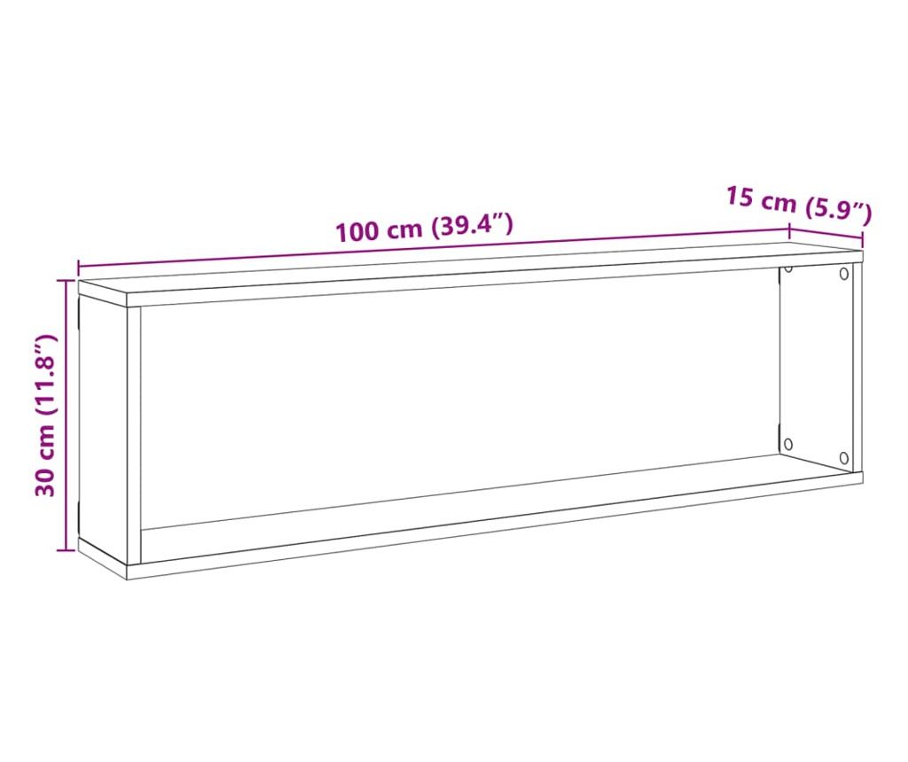 2 db kézműves tölgyszínű szerelt fa fali kockapolc 100x15x30 cm - 10