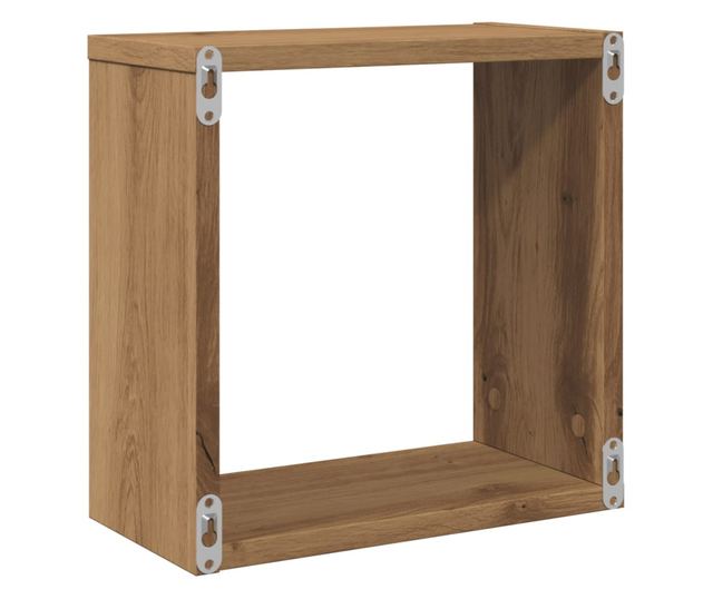 6 db kézműves tölgyszínű szerelt fa fali kockapolc 30x15x30 cm