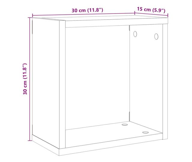 6 db kézműves tölgyszínű szerelt fa fali kockapolc 30x15x30 cm