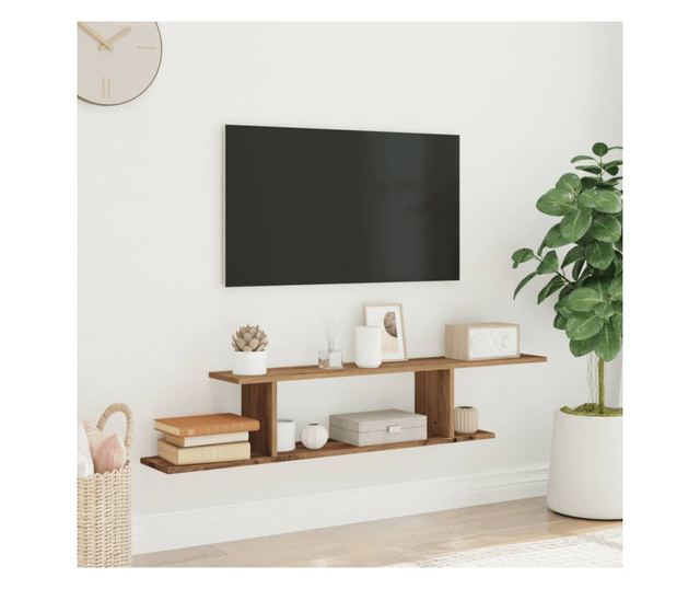 kézműves tölgy színű szerelt fa fali TV-polc 125 x 18 x 23 cm