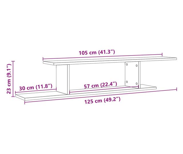 kézműves tölgy színű szerelt fa fali TV-polc 125 x 18 x 23 cm