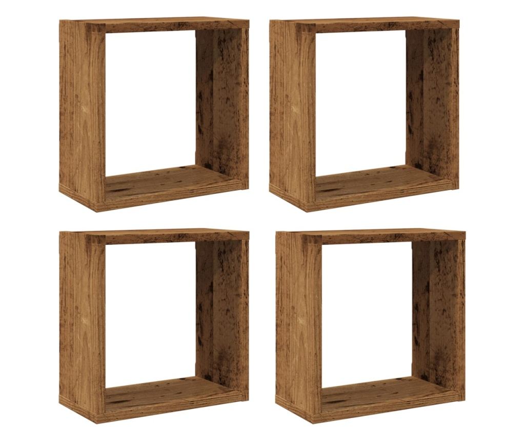 4 db antik fa színű szerelt fa fali kockapolc 30x15x30 cm - 2
