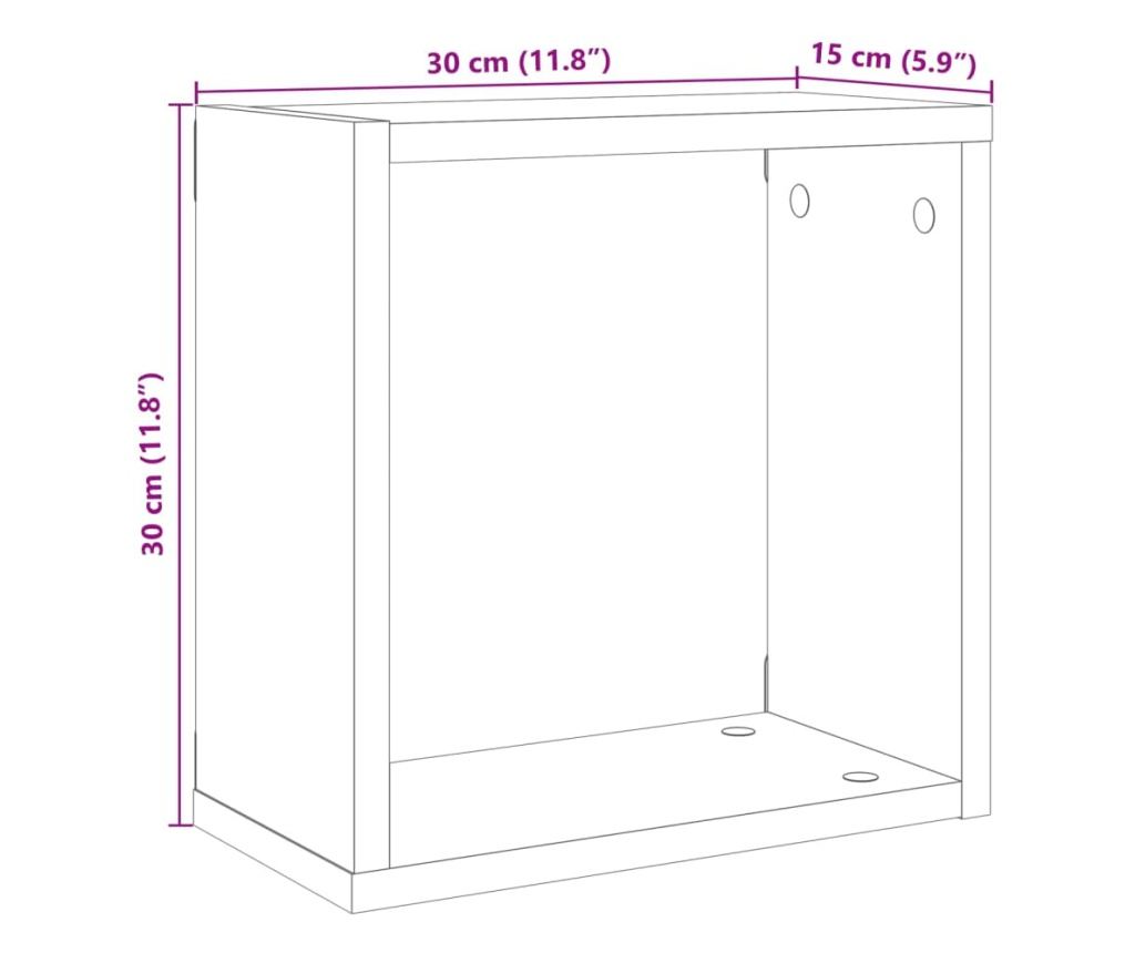 4 db antik fa színű szerelt fa fali kockapolc 30x15x30 cm - 10