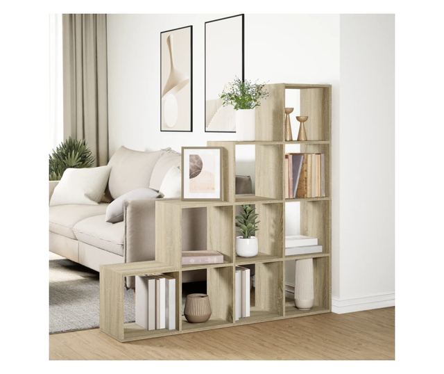 4 szintes sonoma tölgy elválasztó könyvespolc 131,5x29x131,5 cm