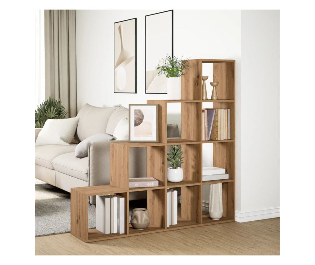 4 szintes kézműves fa elválasztó könyvespolc 131,5x29x131,5 cm - 4