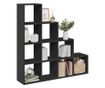 4 szintes fekete fa térelválasztó könyvespolc 131,5x29x131,5 cm