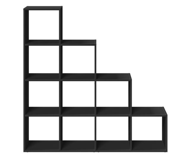 4 szintes fekete fa térelválasztó könyvespolc 131,5x29x131,5 cm