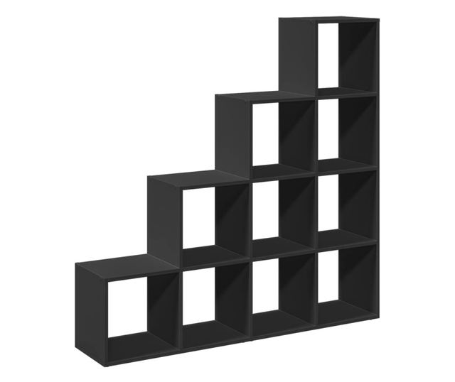 4 szintes fekete fa térelválasztó könyvespolc 131,5x29x131,5 cm