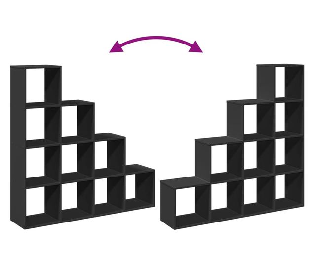 4 szintes fekete fa térelválasztó könyvespolc 131,5x29x131,5 cm