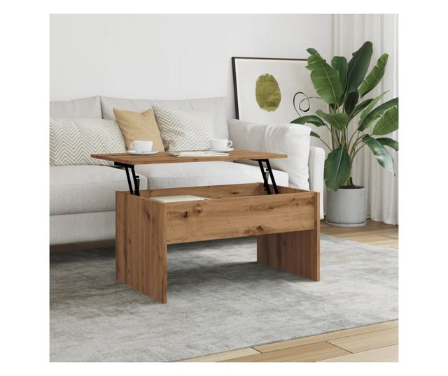 kézműves tölgy színű szerelt fa dohányzóasztal 80x50,5x41,5 cm