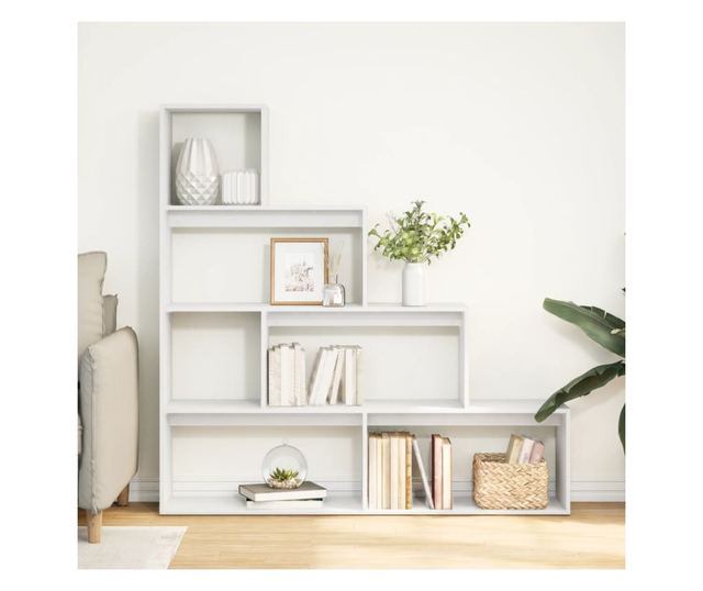 4 szintes fehér fa elválasztó könyvespolc 143,5 x 29 x 143,5 cm