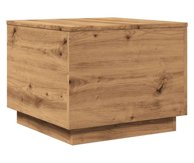 kézműves tölgy színű dohányzóasztal LED-lámpákkal 50x50x40cm