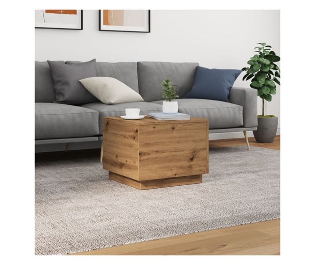 kézműves tölgy színű dohányzóasztal LED-lámpákkal 50x50x40cm