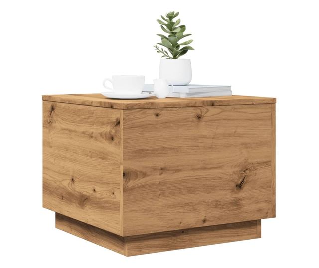 kézműves tölgy színű dohányzóasztal LED-lámpákkal 50x50x40cm