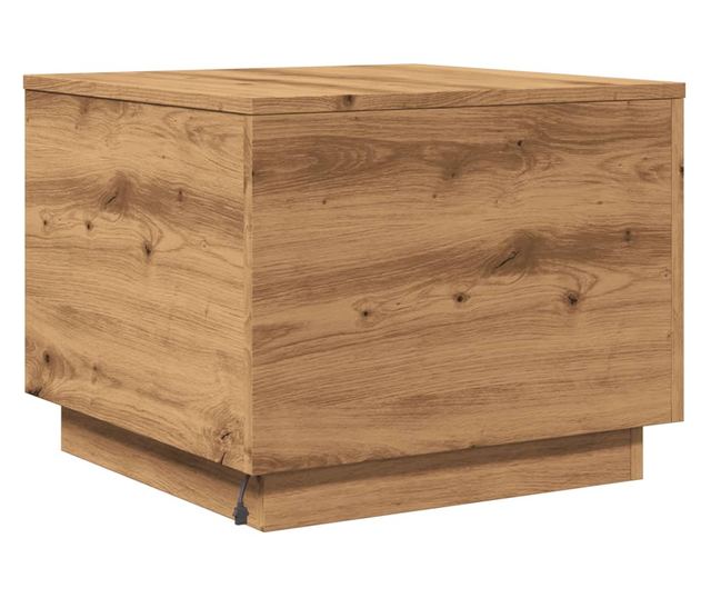 kézműves tölgy színű dohányzóasztal LED-lámpákkal 50x50x40cm