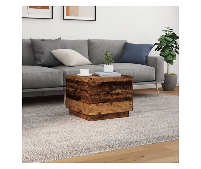 antik fa színű dohányzóasztal LED-lámpákkal 50 x 50 x 40 cm