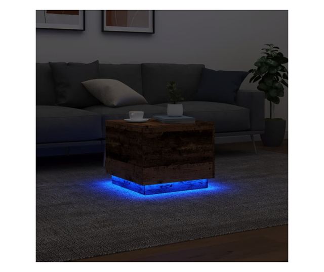 antik fa színű dohányzóasztal LED-lámpákkal 50 x 50 x 40 cm